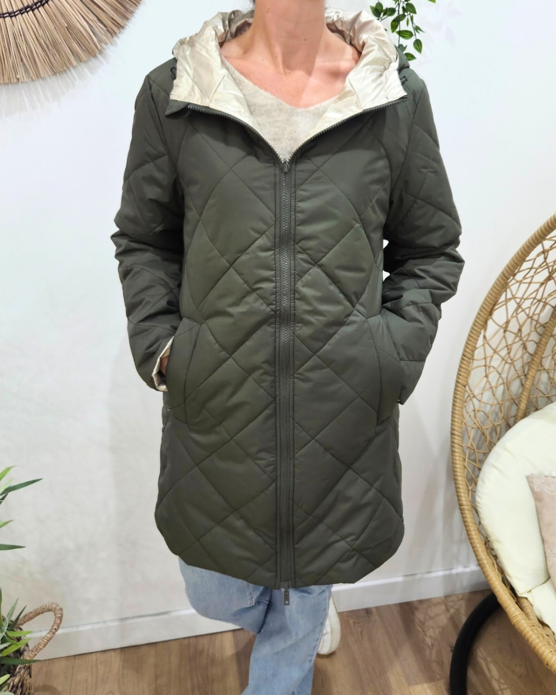 Parka femme kaki matelassée réversible dorée Victoria
