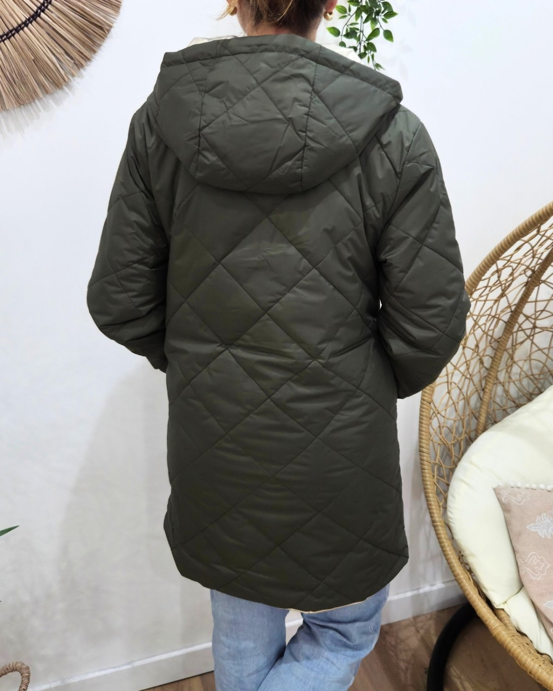 Parka femme kaki matelassée réversible dorée Victoria