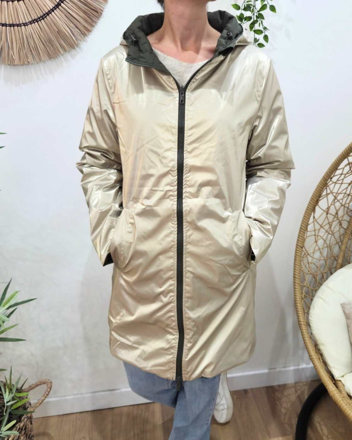 Parka femme kaki matelassée réversible dorée Victoria