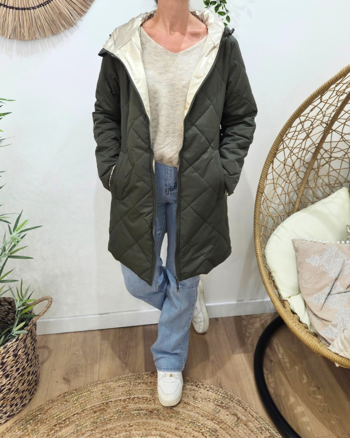 Parka femme kaki matelassée réversible dorée Victoria