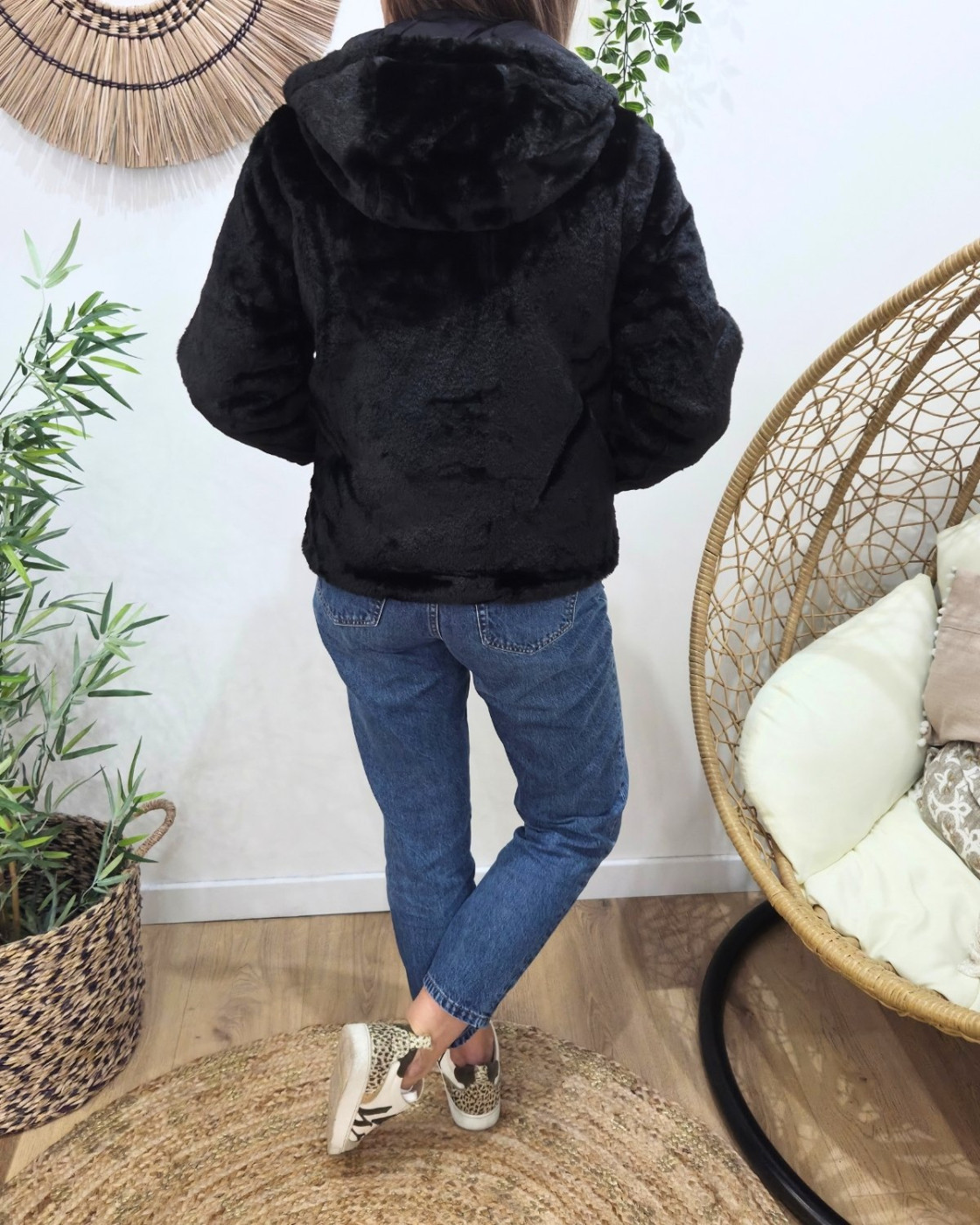 Parka femme noire matelassée réversible fausse fourrure Esma