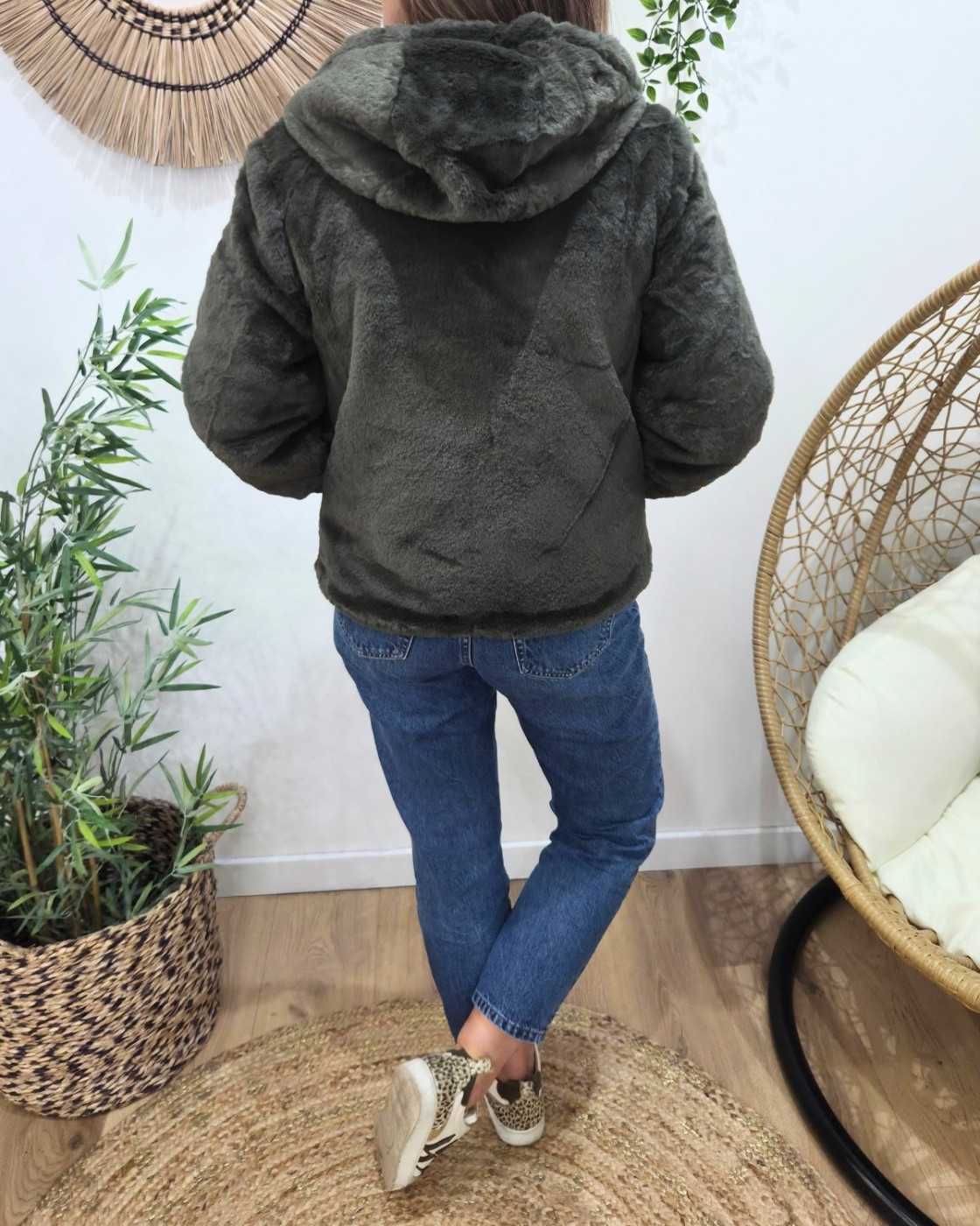 Parka femme kaki matelassée réversible fausse fourrure Esma