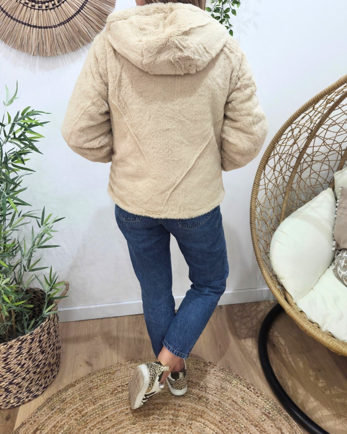 Parka femme dorée matelassée réversible fausse fourrure beige Esma