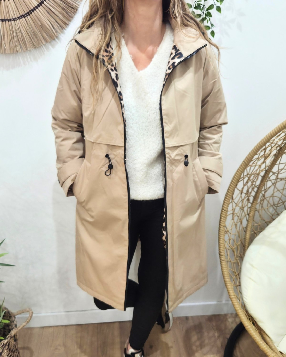 Parka femme longue esprit trench beige Nola