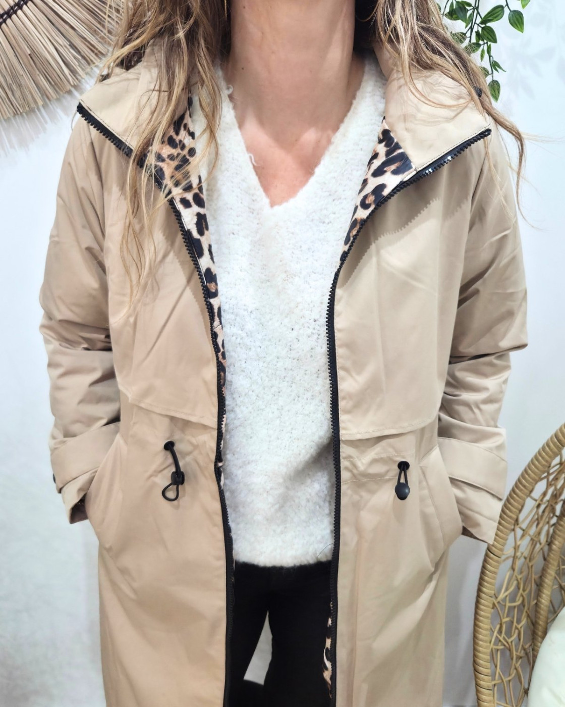 Parka femme longue esprit trench beige Nola