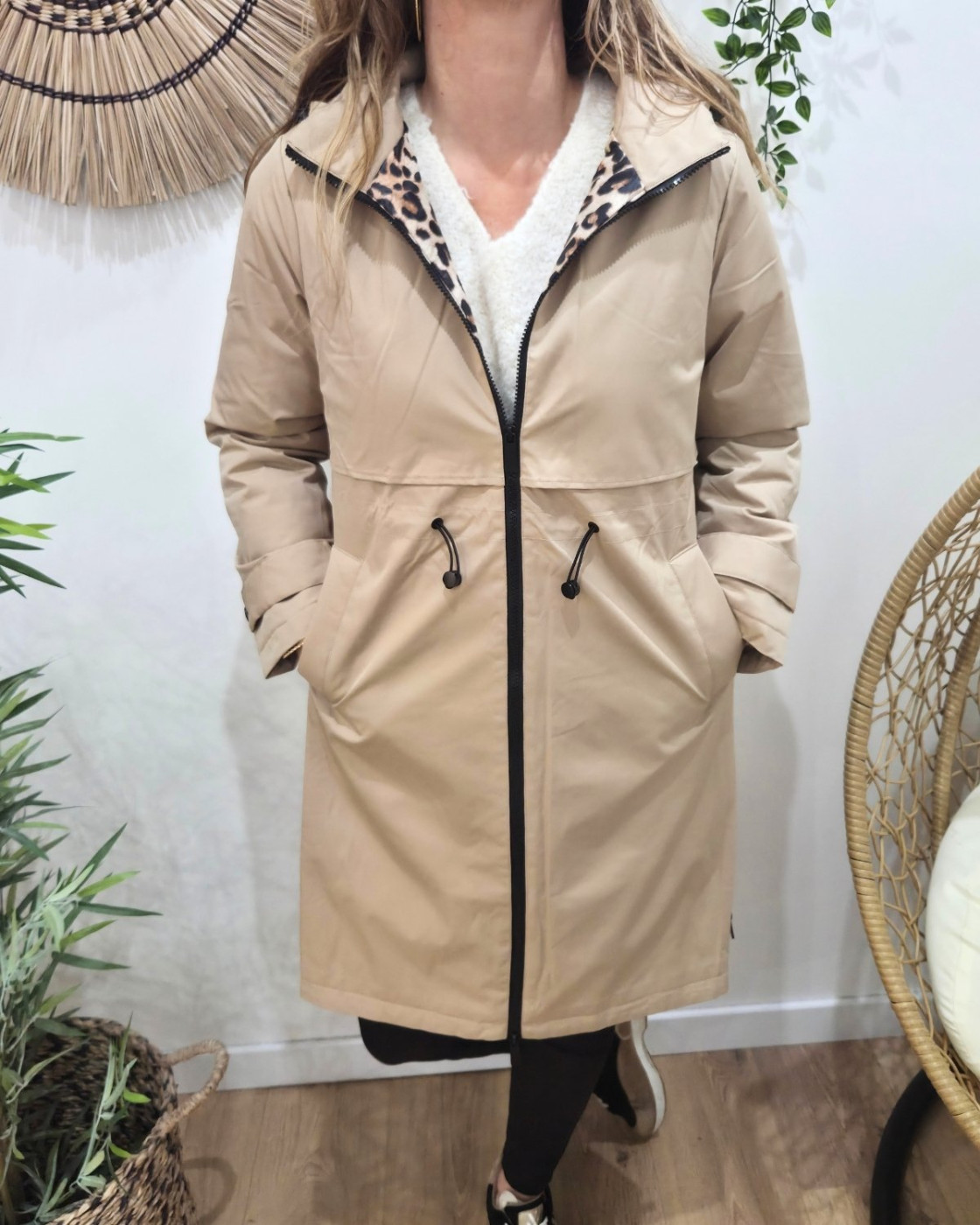 Parka femme longue esprit trench beige Nola