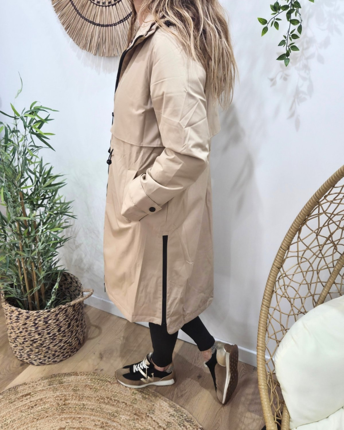Parka femme longue esprit trench beige Nola