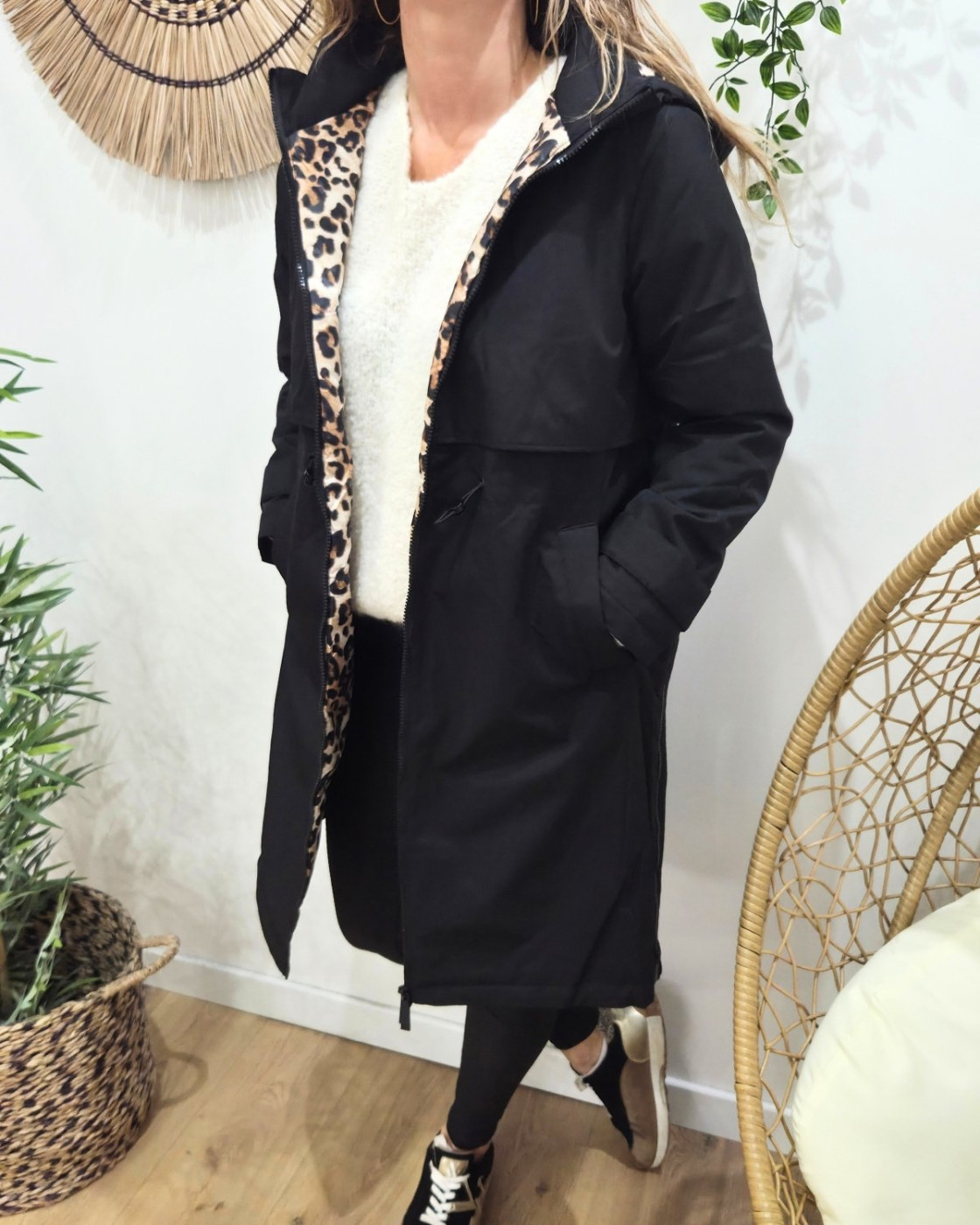 Parka femme longue esprit trench noire Nola