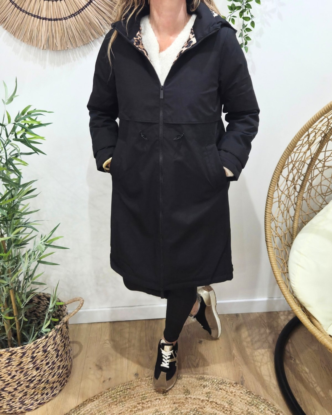 Parka femme longue esprit trench noire Nola