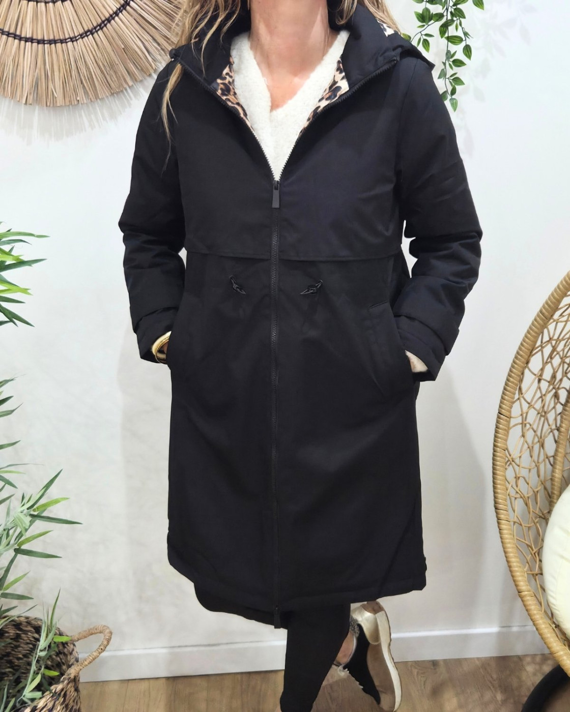 Parka femme longue esprit trench noire Nola