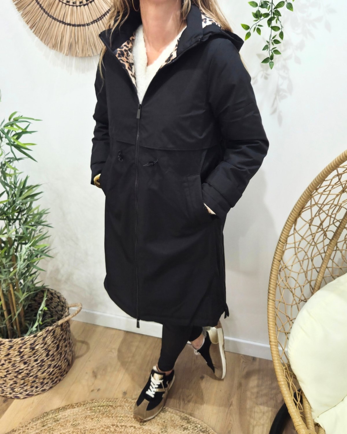 Parka femme longue esprit trench noire Nola