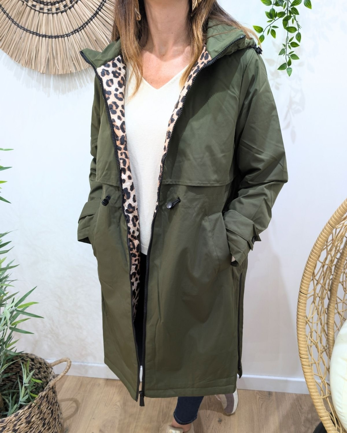 Parka femme longue esprit trench kaki Nola