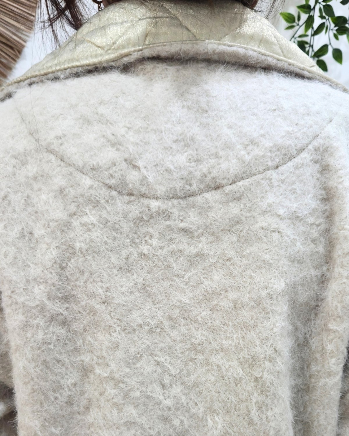 Manteau long femme col matelassé doré