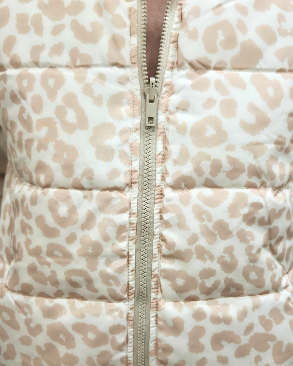 Doudoune femme sans manches dorée et léopard beige réversible