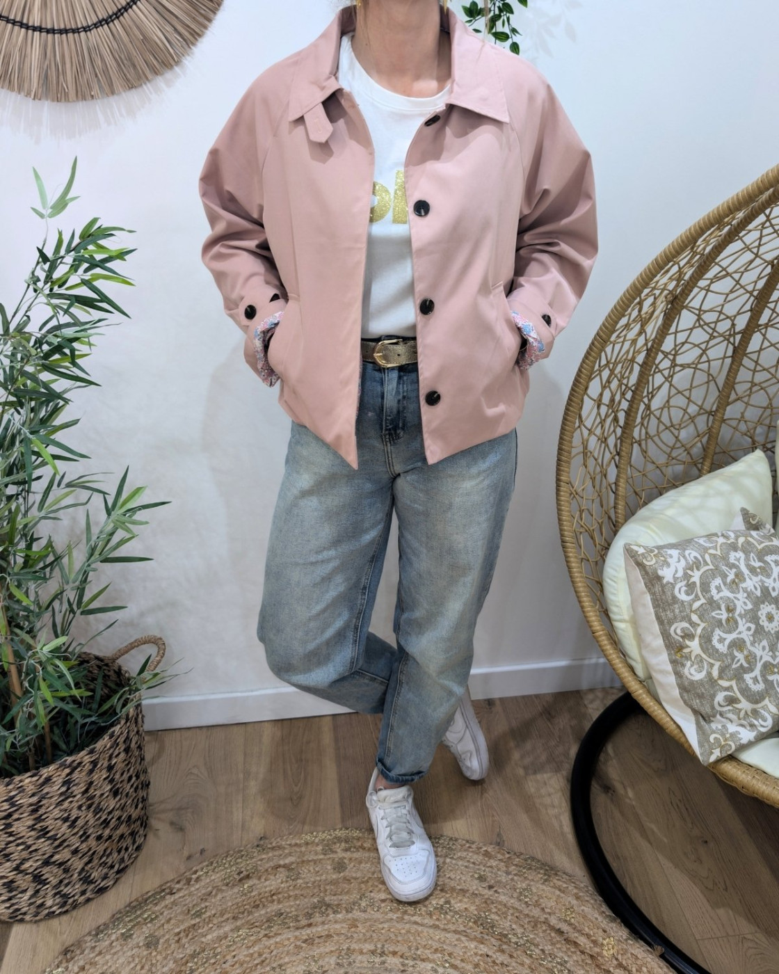 Manteau femme trench court rose intérieur liberty