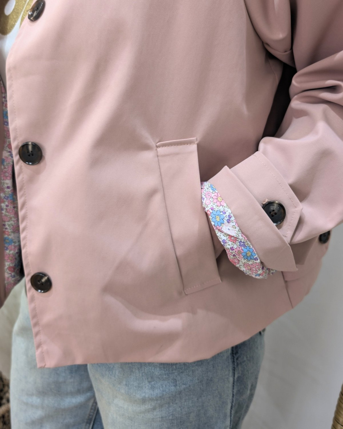 Manteau femme trench court rose intérieur liberty
