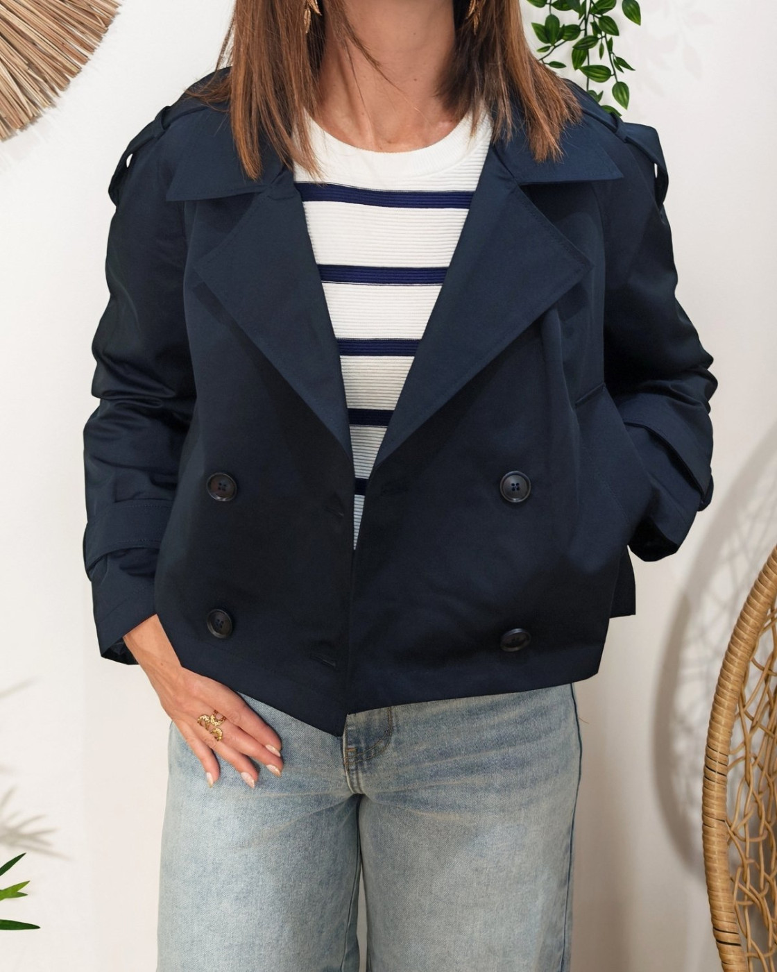 Manteau femme trench court marine