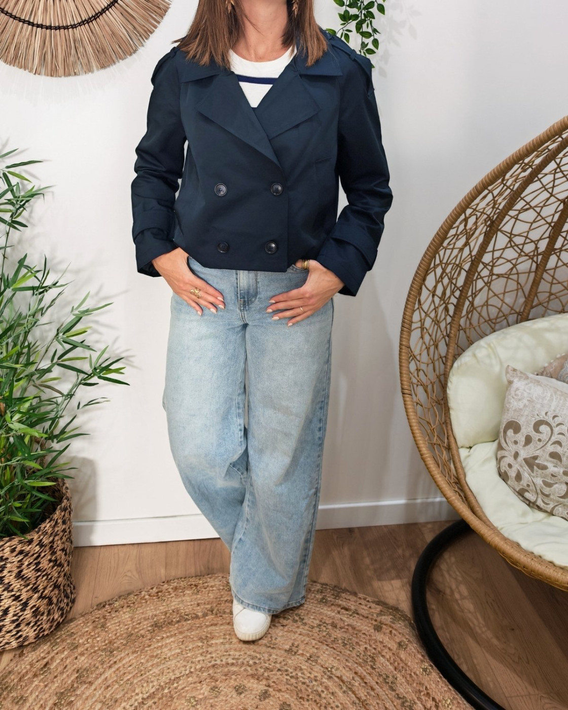 Manteau femme trench court marine