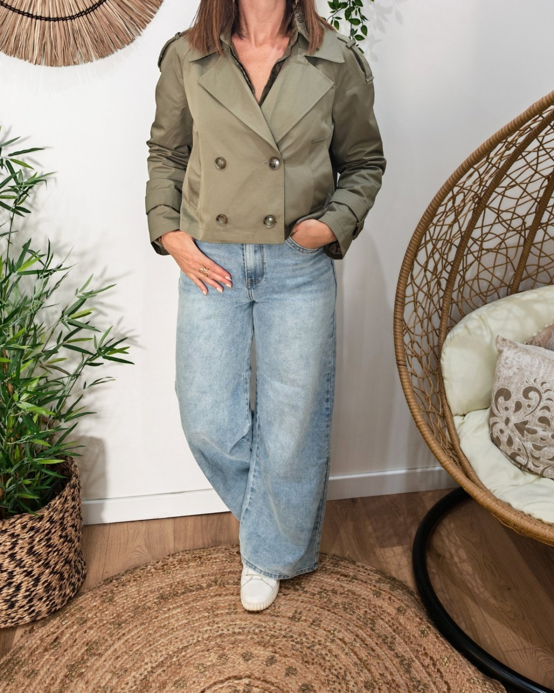 Manteau femme trench court kaki