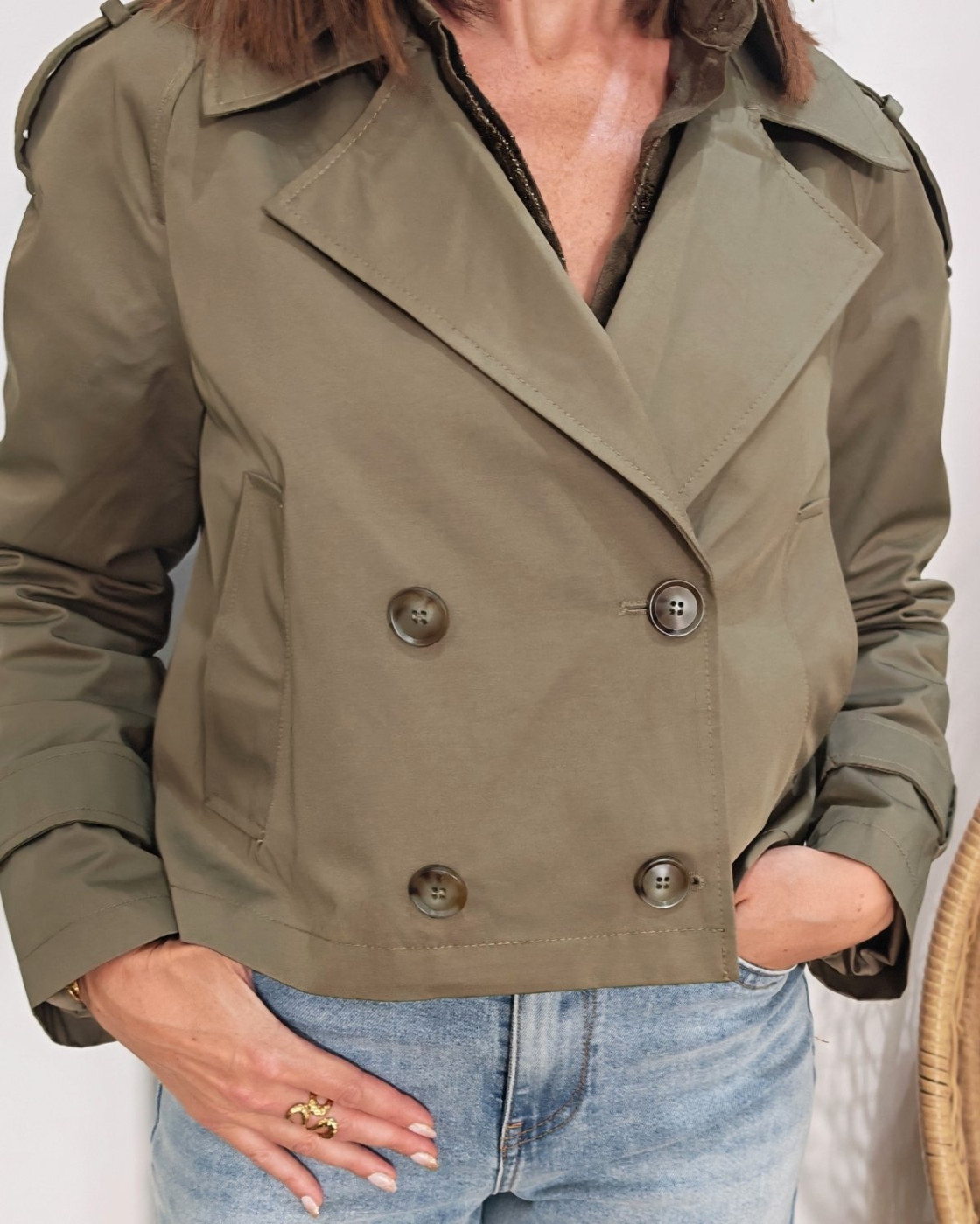 Manteau femme trench court kaki