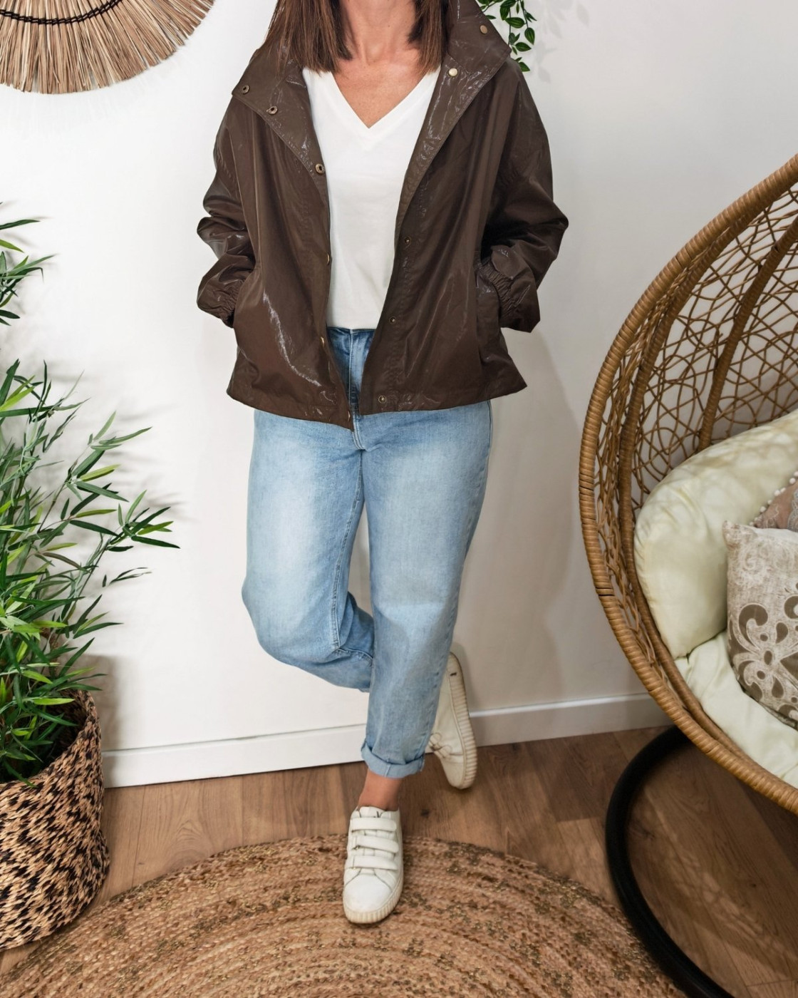 Manteau femme bombers col montant marron