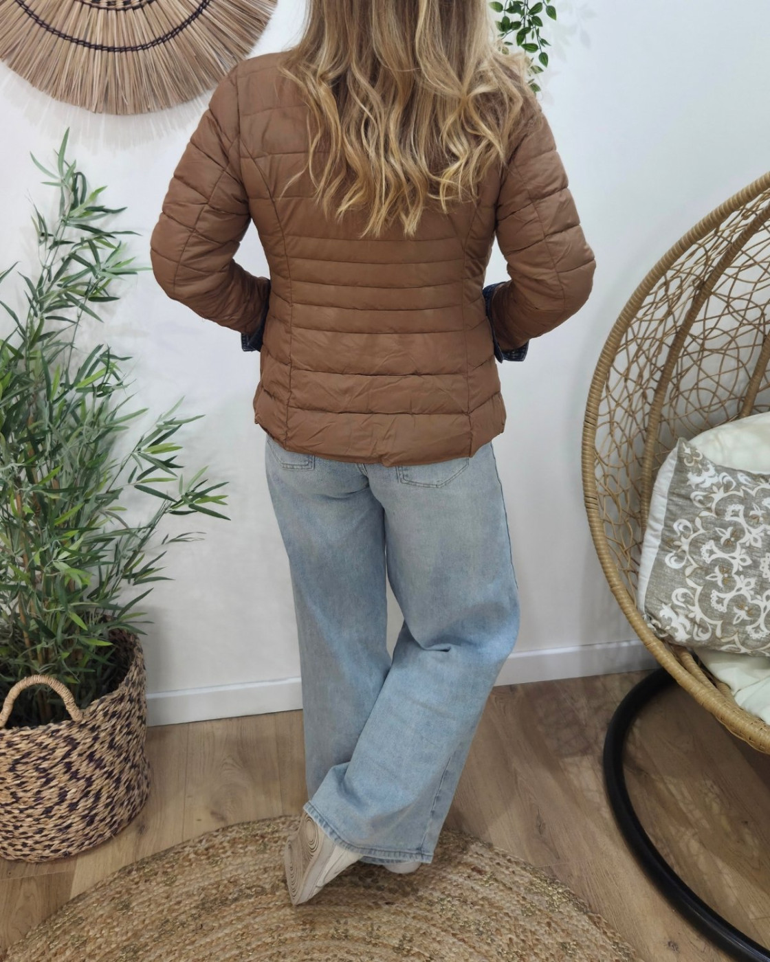 Doudoune femme marron café rebords jeans
