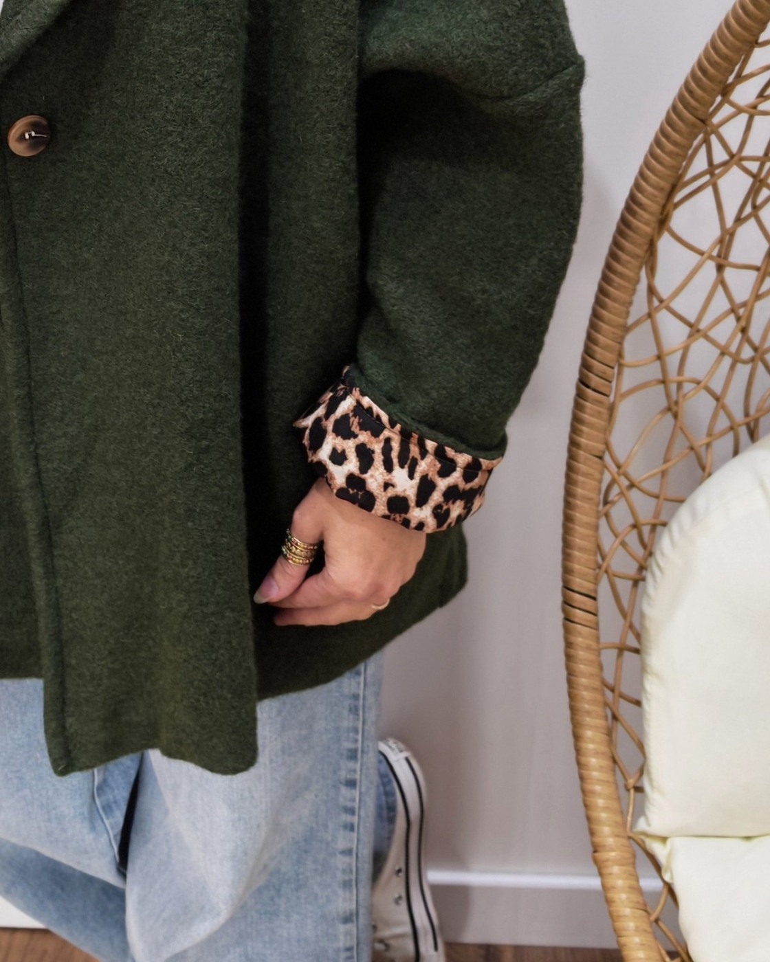 Manteau long femme dos étoile et manches léopard