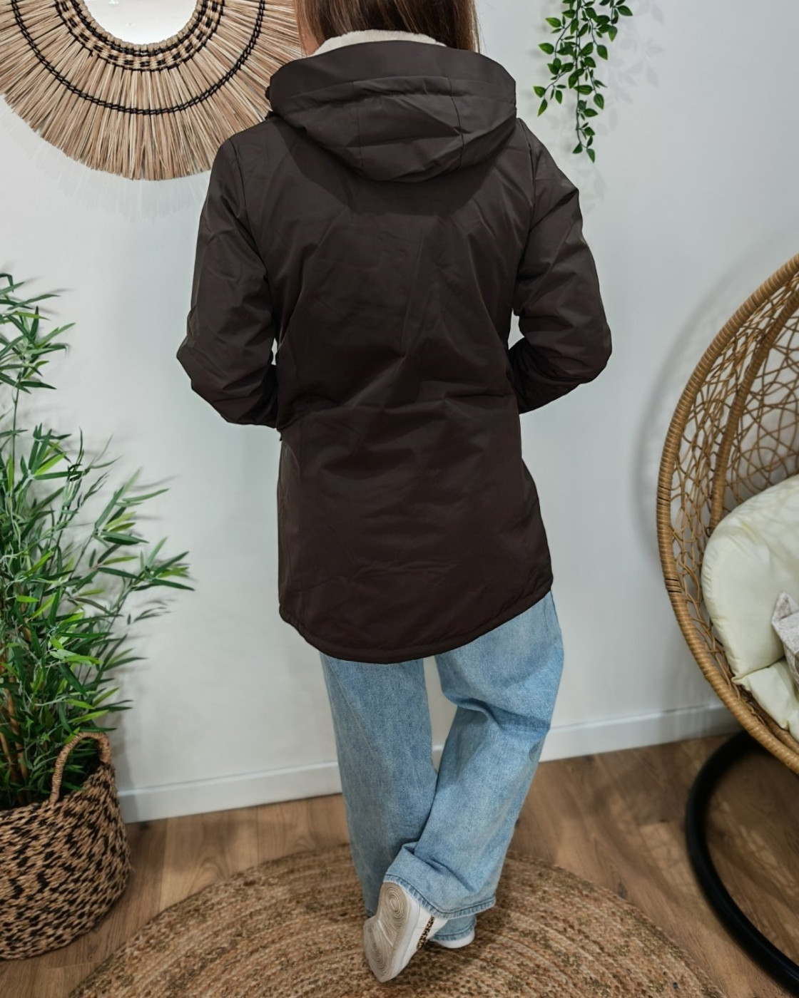 Parka longue femme marron fourrée beige Branca