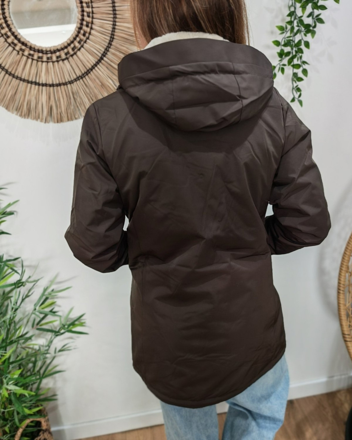 Parka longue femme marron fourrée beige Branca