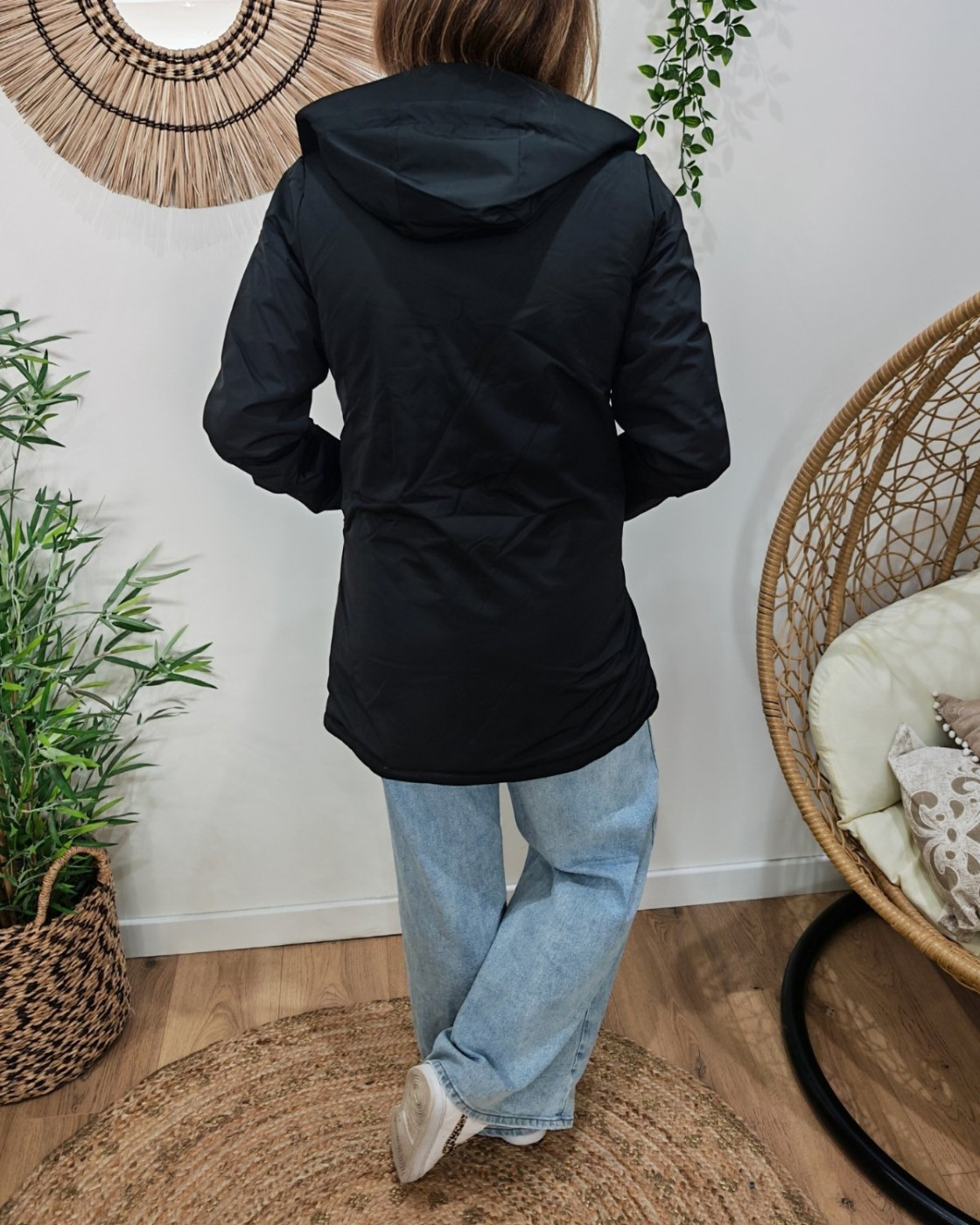 Parka longue femme noire fourrée camel Branca