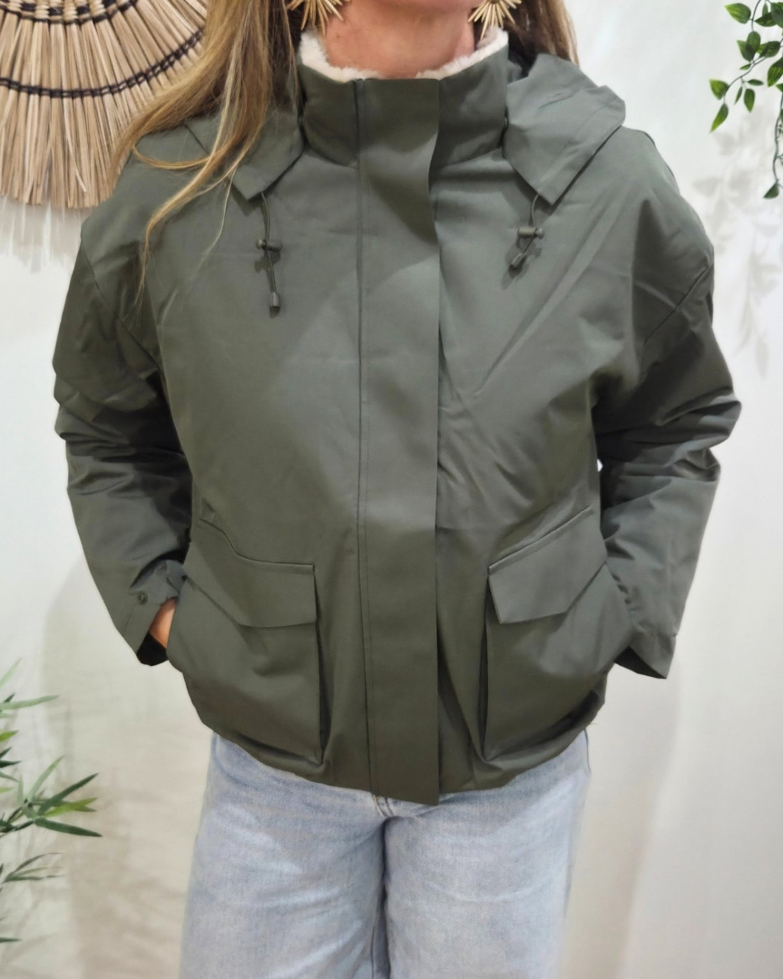 Parka femme kaki fourrée beige Florbela