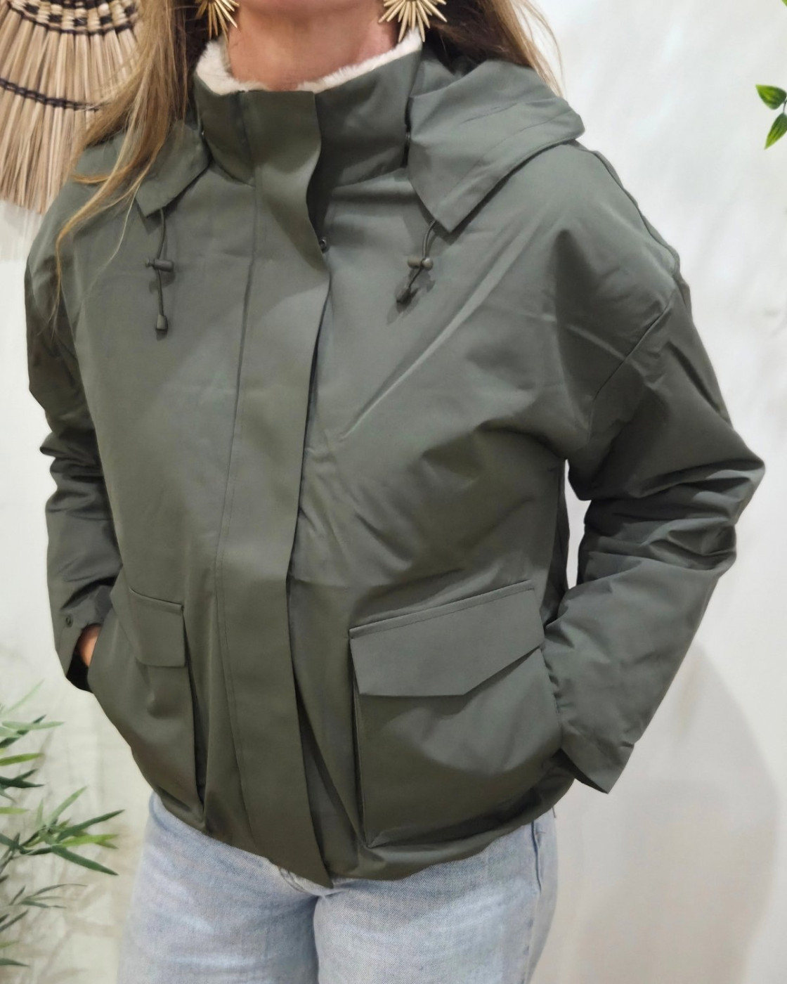 Parka femme kaki fourrée beige Florbela