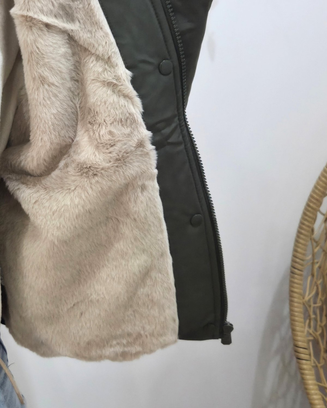 Parka femme kaki fourrée beige Florbela