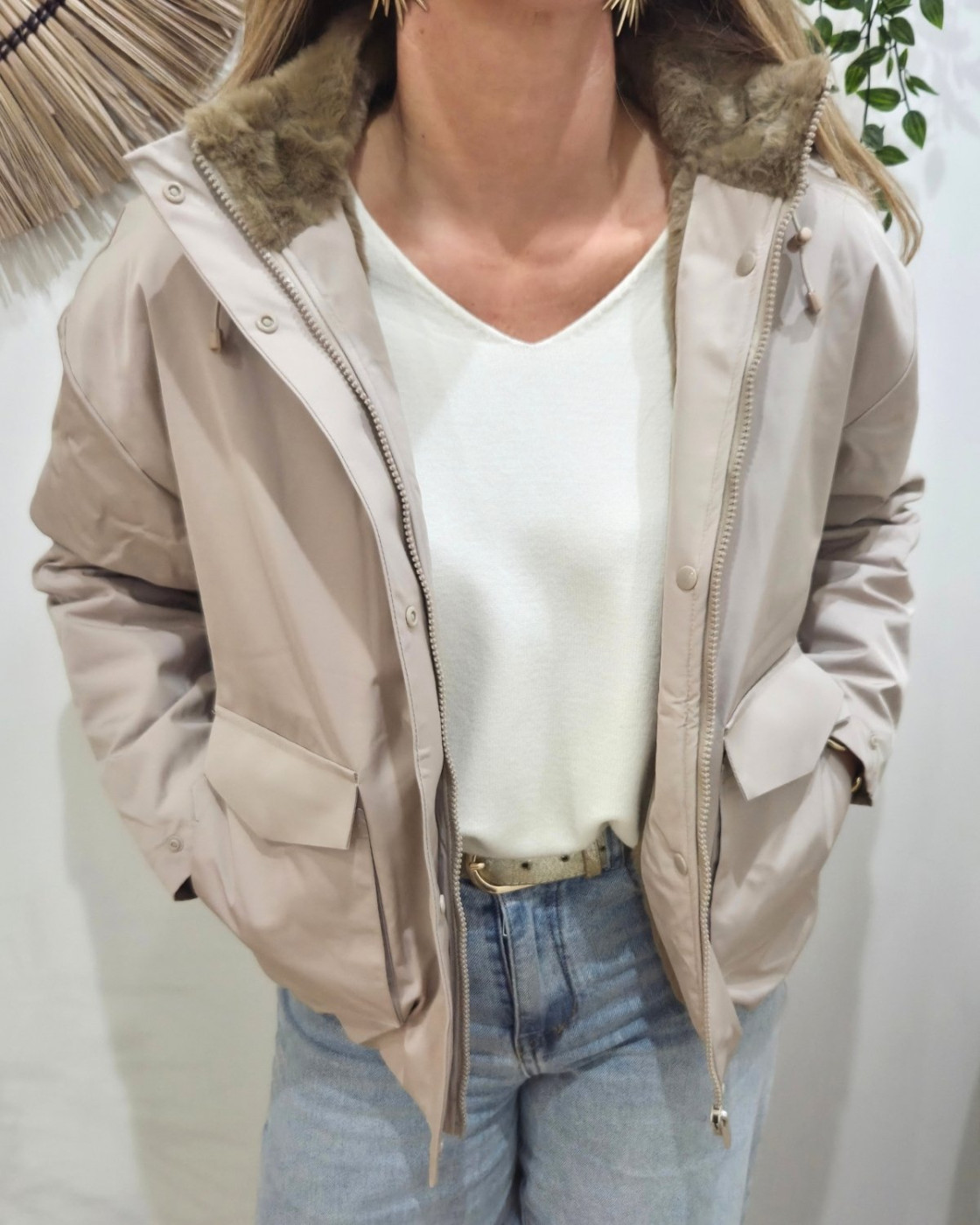 Parka femme beige fourrée camel Florbela