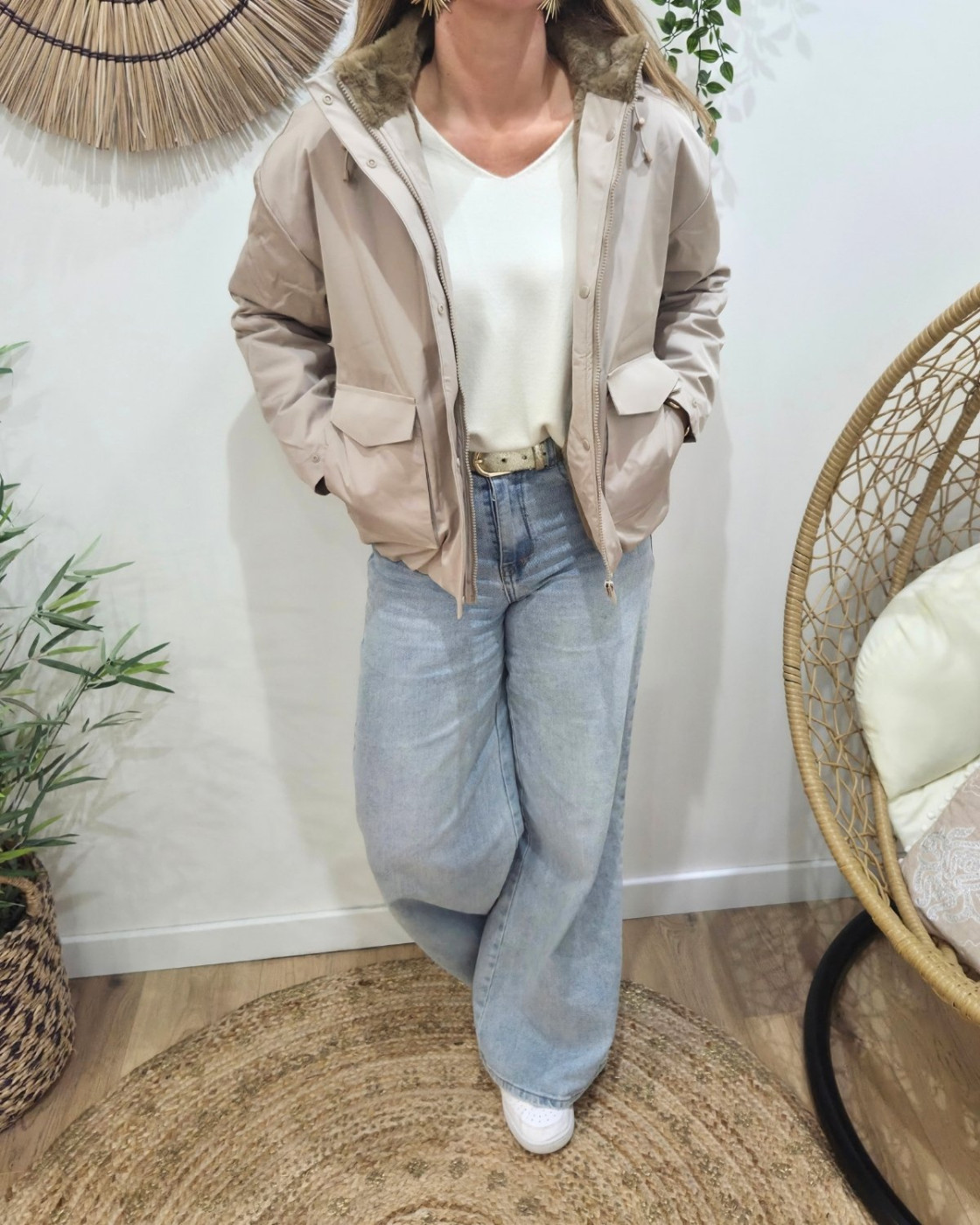 Parka femme beige fourrée camel Florbela