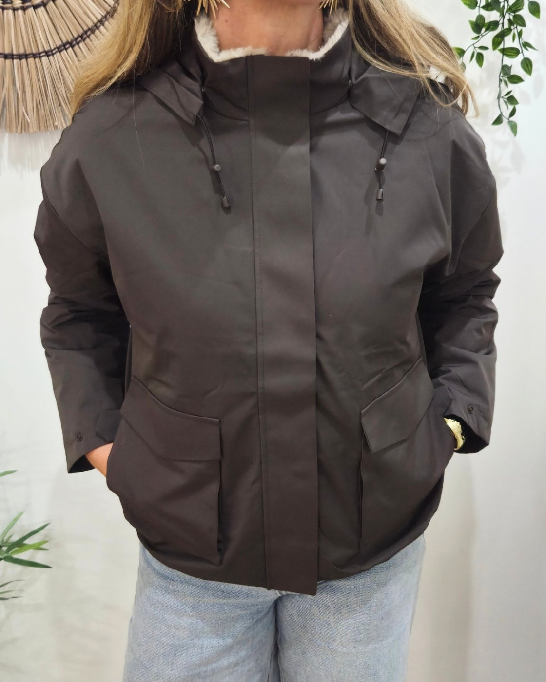Parka femme marron fourrée beige Florbela