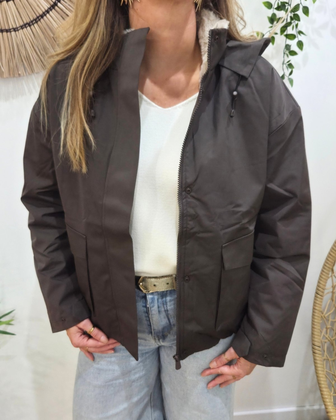 Parka femme marron fourrée beige Florbela