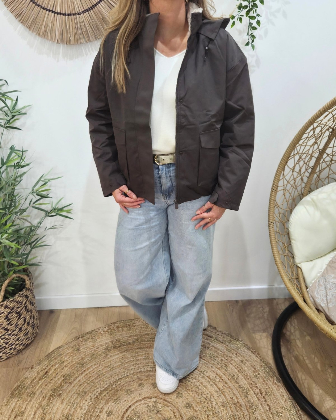 Parka femme marron fourrée beige Florbela