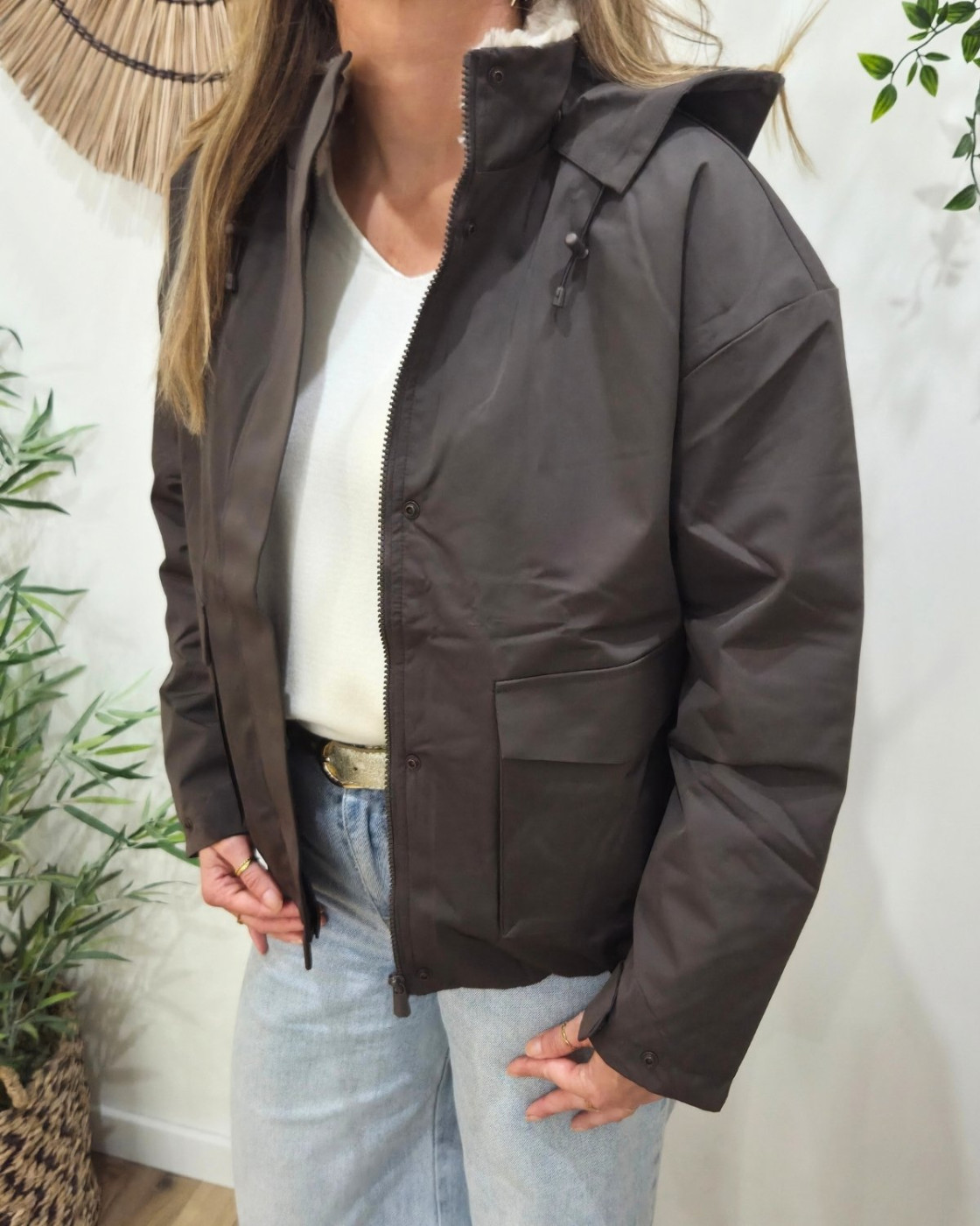 Parka femme marron fourrée beige Florbela