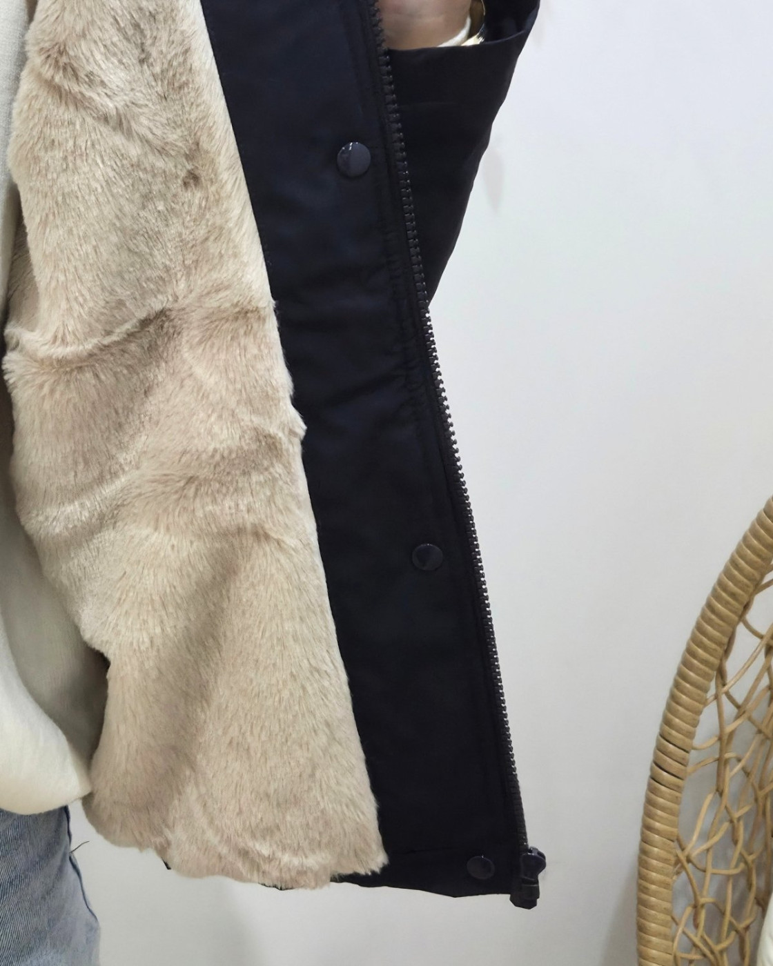 Parka femme marine fourrée beige Florbela