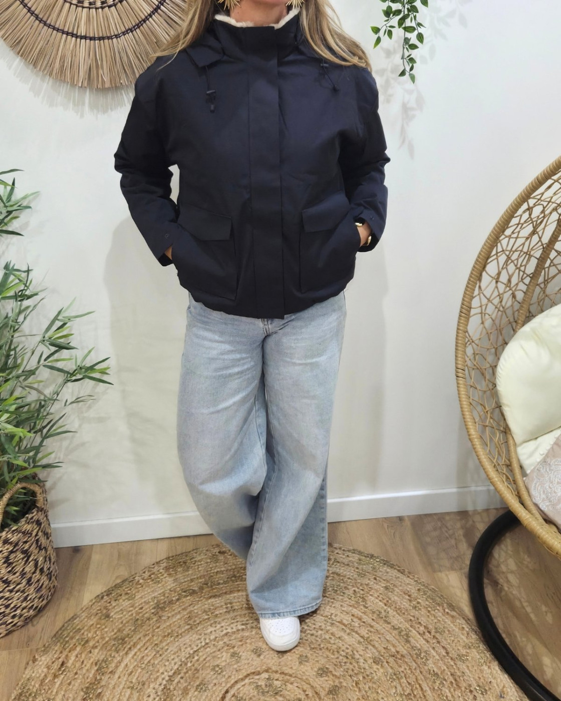 Parka femme marine fourrée beige Florbela