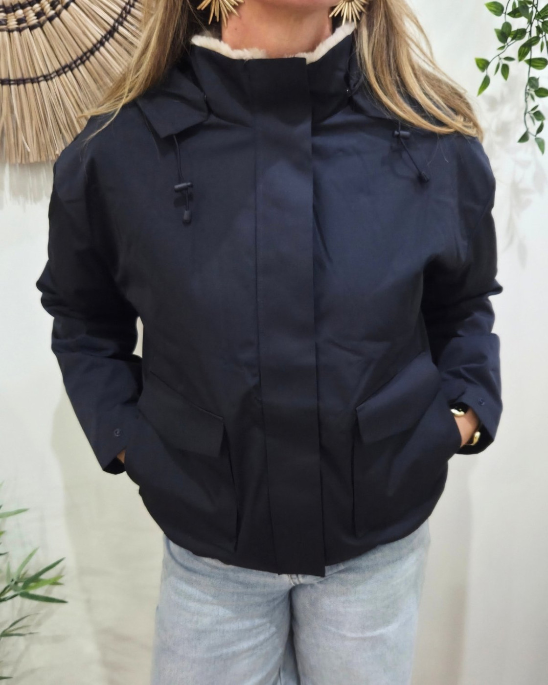 Parka femme marine fourrée beige Florbela