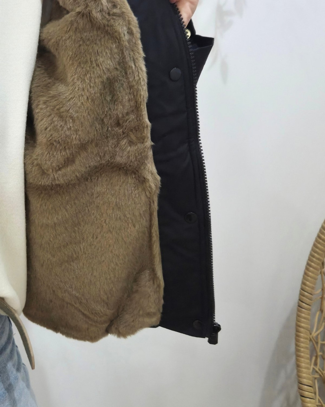 Parka femme noire fourrée camel Florbela