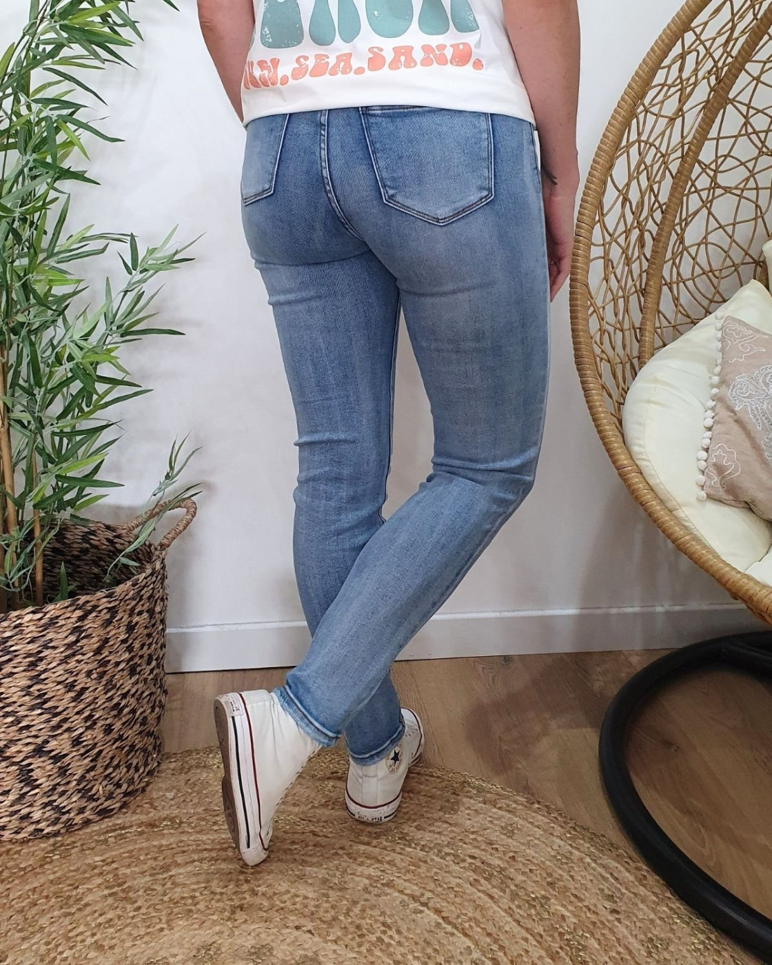 Jean femme slim bleu clair délavé coupe confort