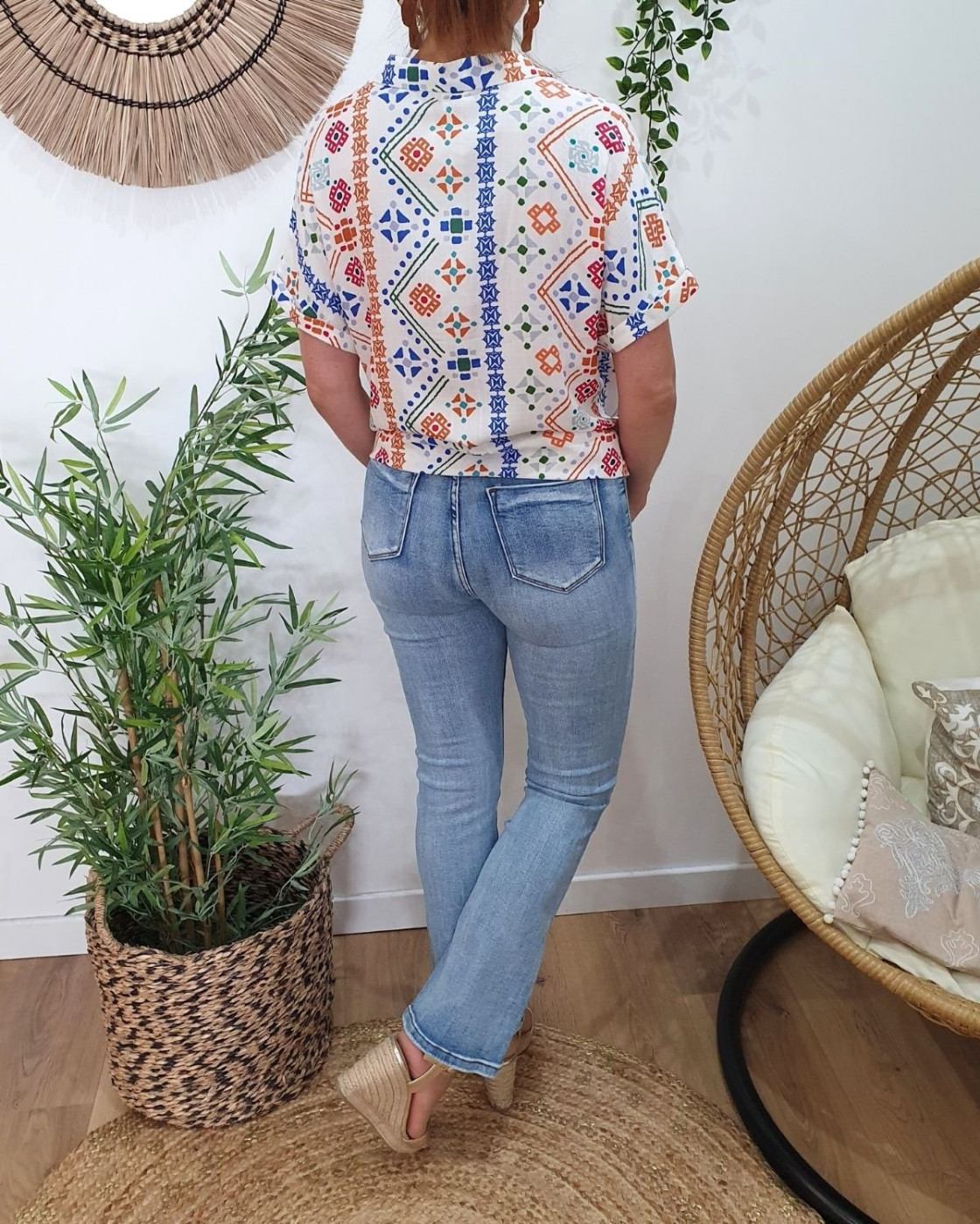 Jean femme flare bleu clair délavé taille haute