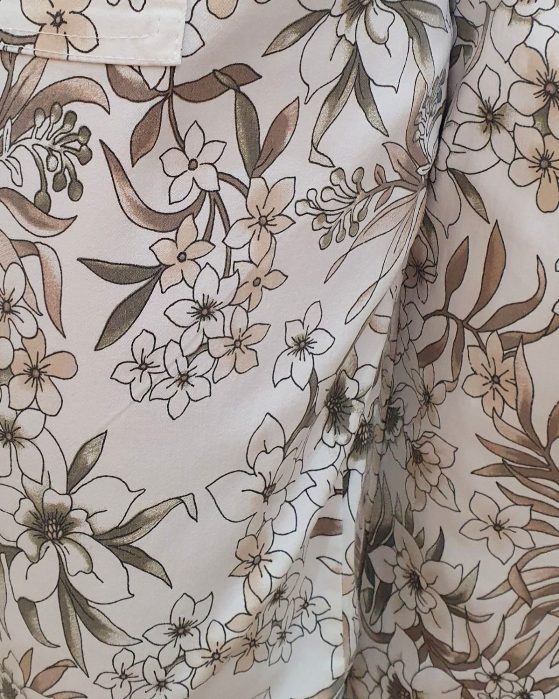 Pantalon femme élastiqué écru fleurs beiges taupes