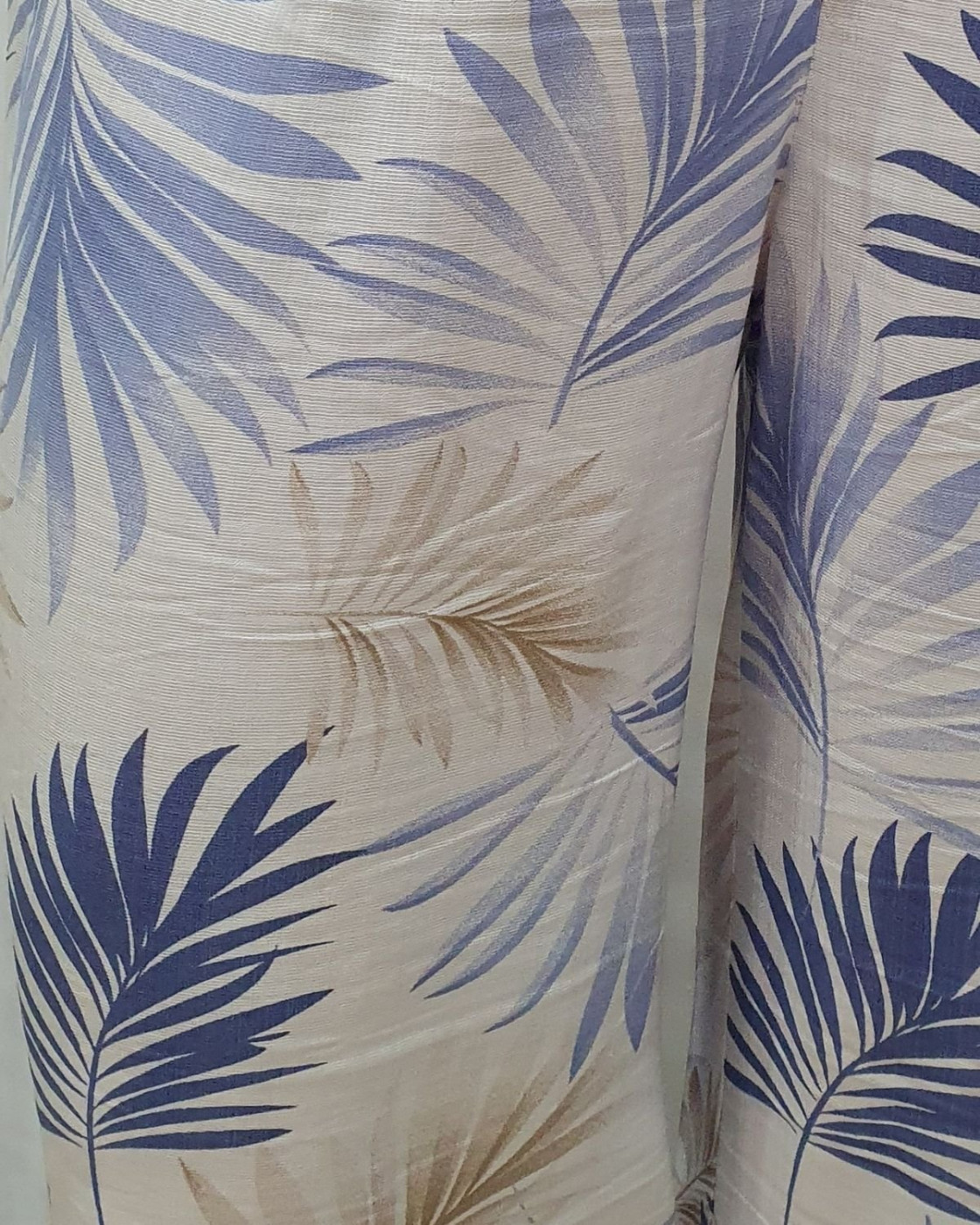 Pantalon fluide femme écru feuillages bleus et beiges Ombelline