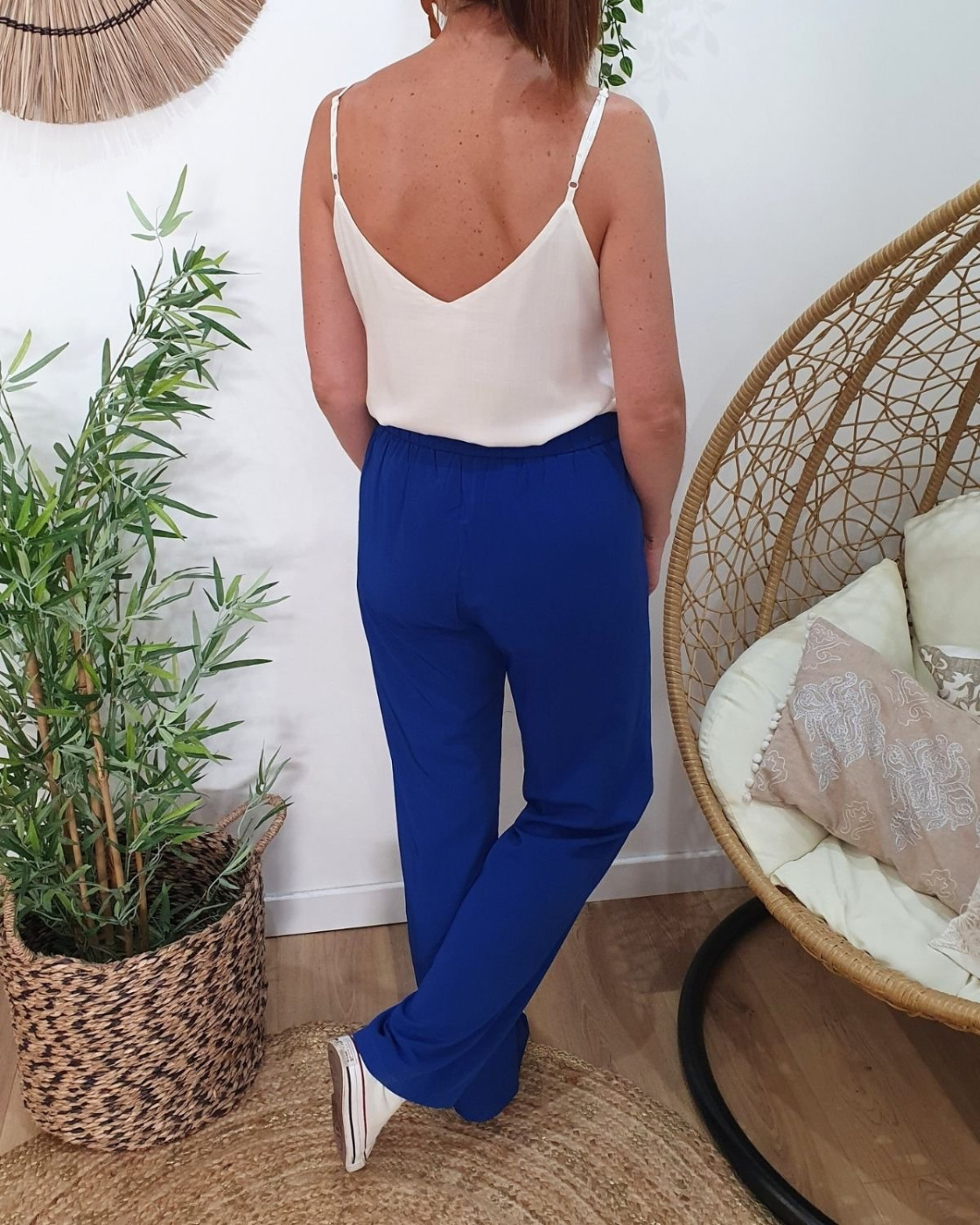 Pantalon femme fluide uni bleu roi Nellie