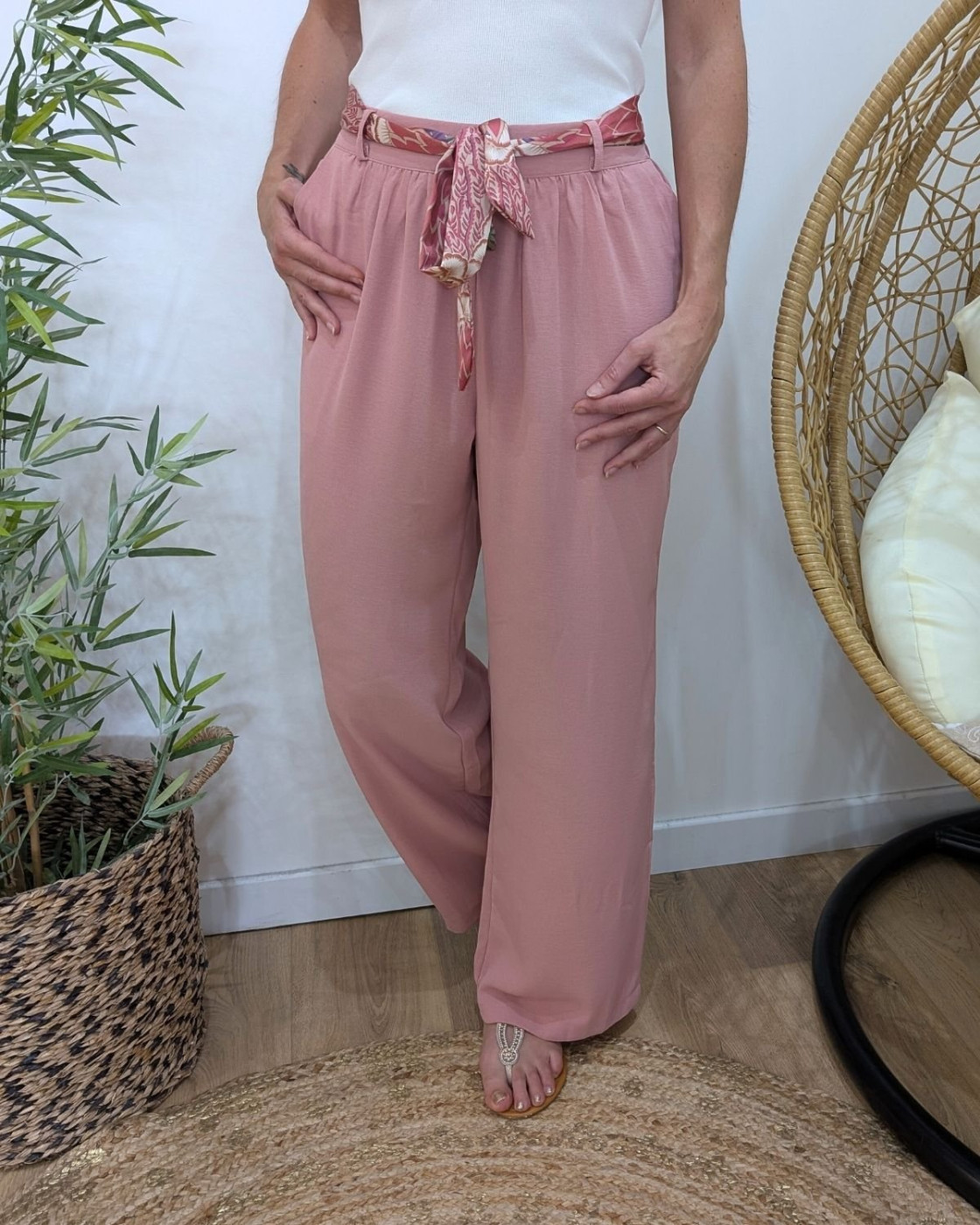 Pantalon femme fluide rose poudré Yunaé