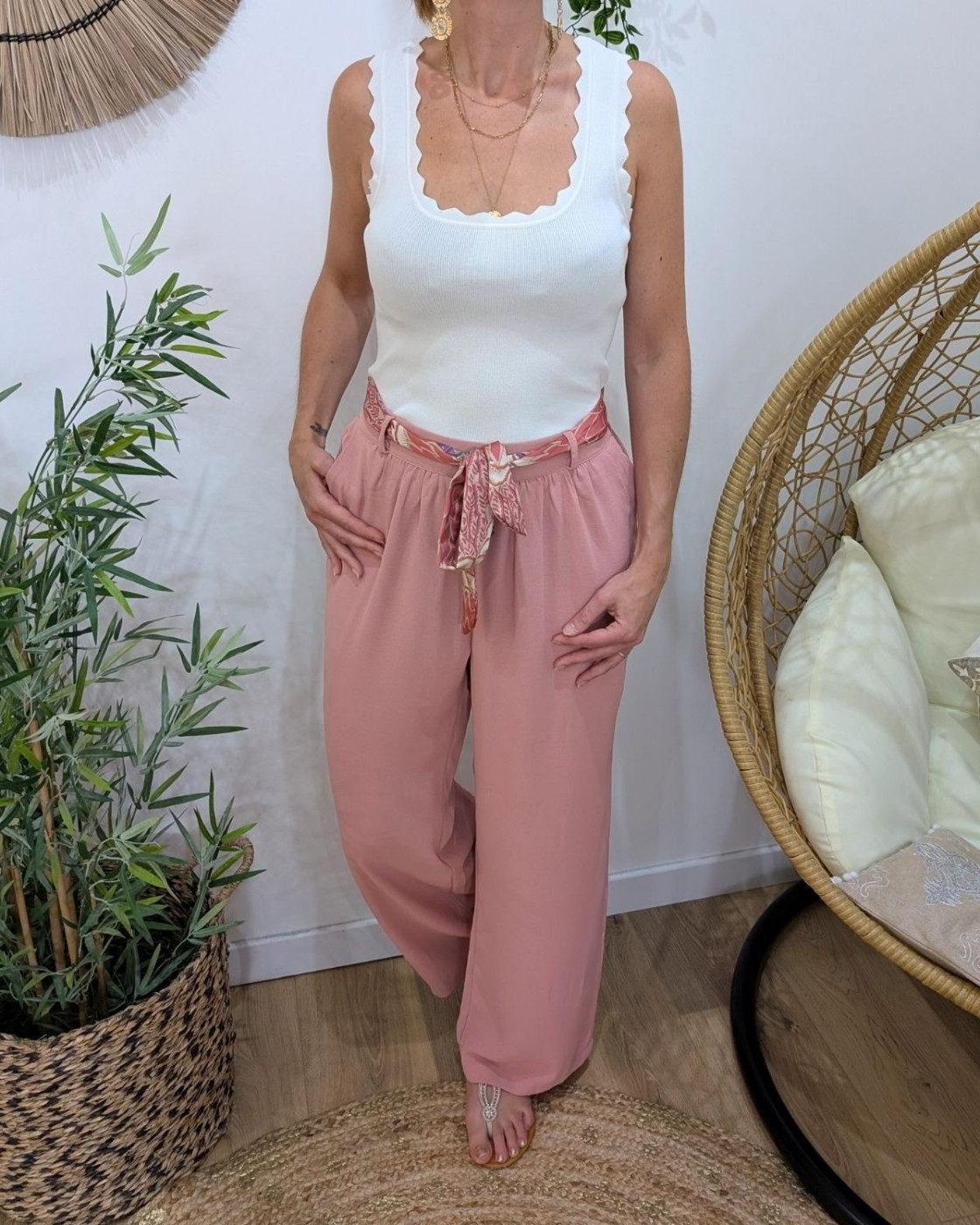 Pantalon femme fluide rose poudré Yunaé